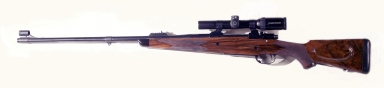 375 custom rifle square bridged with Schmidt & Bender scope left side