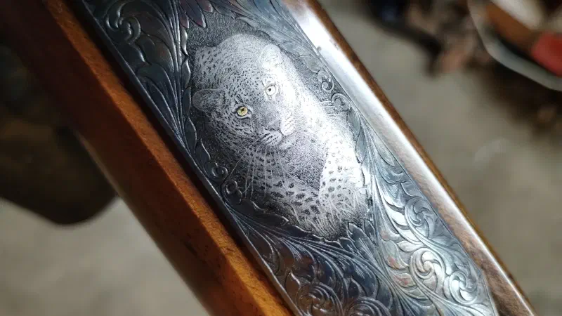 30.06 Custom Rifle Engraved Leopard on Floorplate