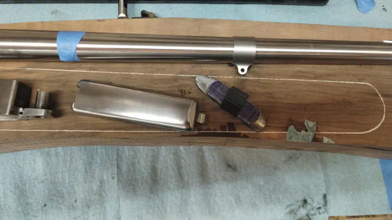 wood, barrel, sights, swivels