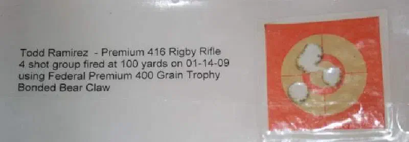 Todd Ramirez Mauser Square Bridged 416 Premium Rifle Target Federal Premium 400 Grain Trophy Bonded Bear Claw