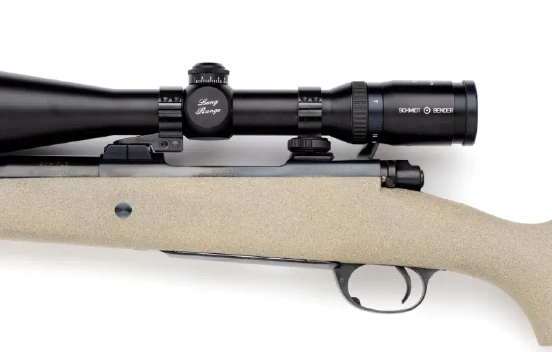 Premium Synthetic Rifle Syn-fle Desert Tan with Custom Rings and Schmidt & Bender Scope